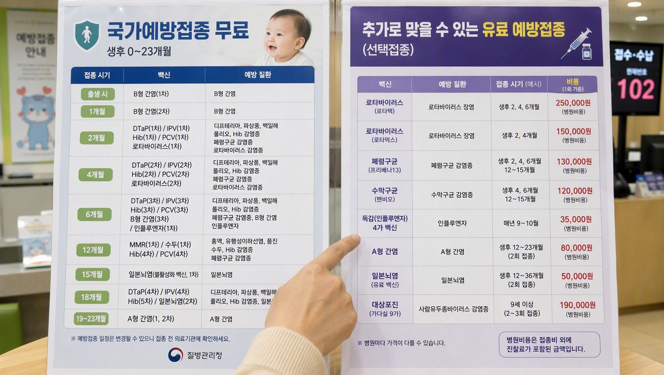 예방접종시기별 백신 종류와 비용 비교