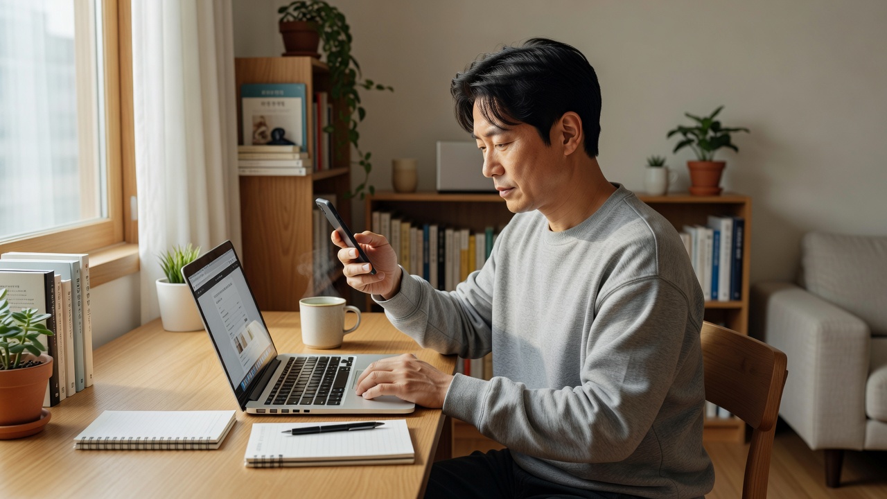 스마트폰 앱과 웹사이트로 건강정보를 비교하는 모습