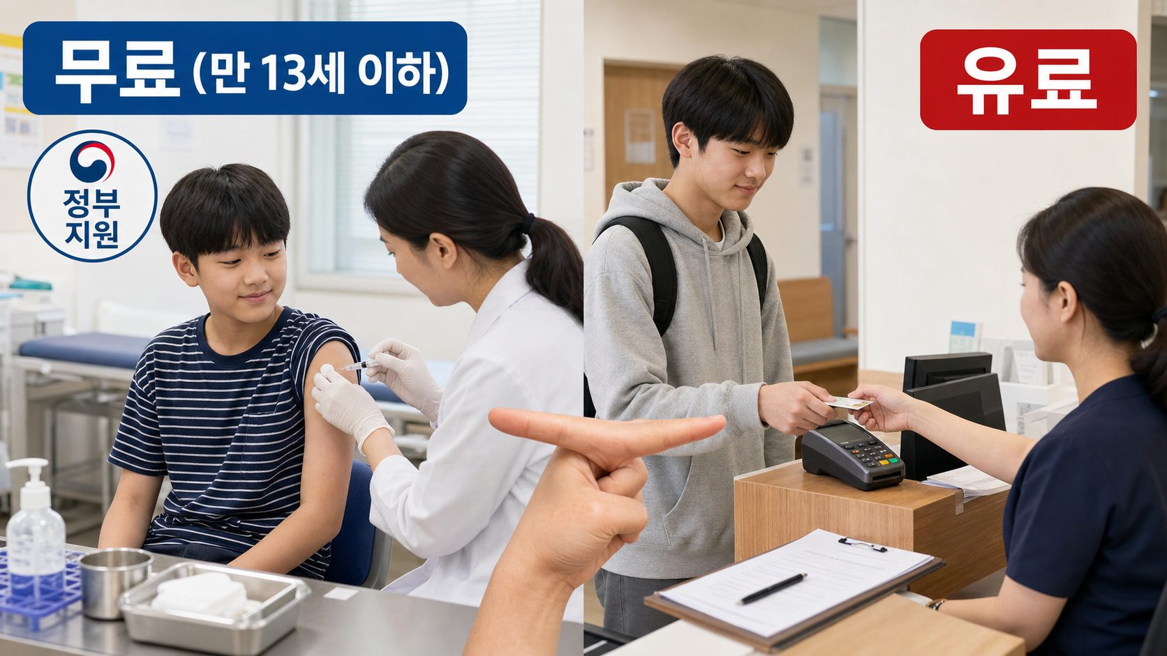 청소년 독감 예방접종 무료 대상자와 유료 가격 비교