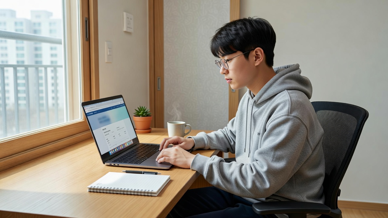 청소년 예방접종 확인을 위해 컴퓨터를 사용하는 모습