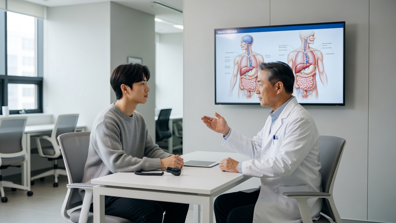 청년 건강검진 지원 대상과 검사 내용을 상담하는 모습